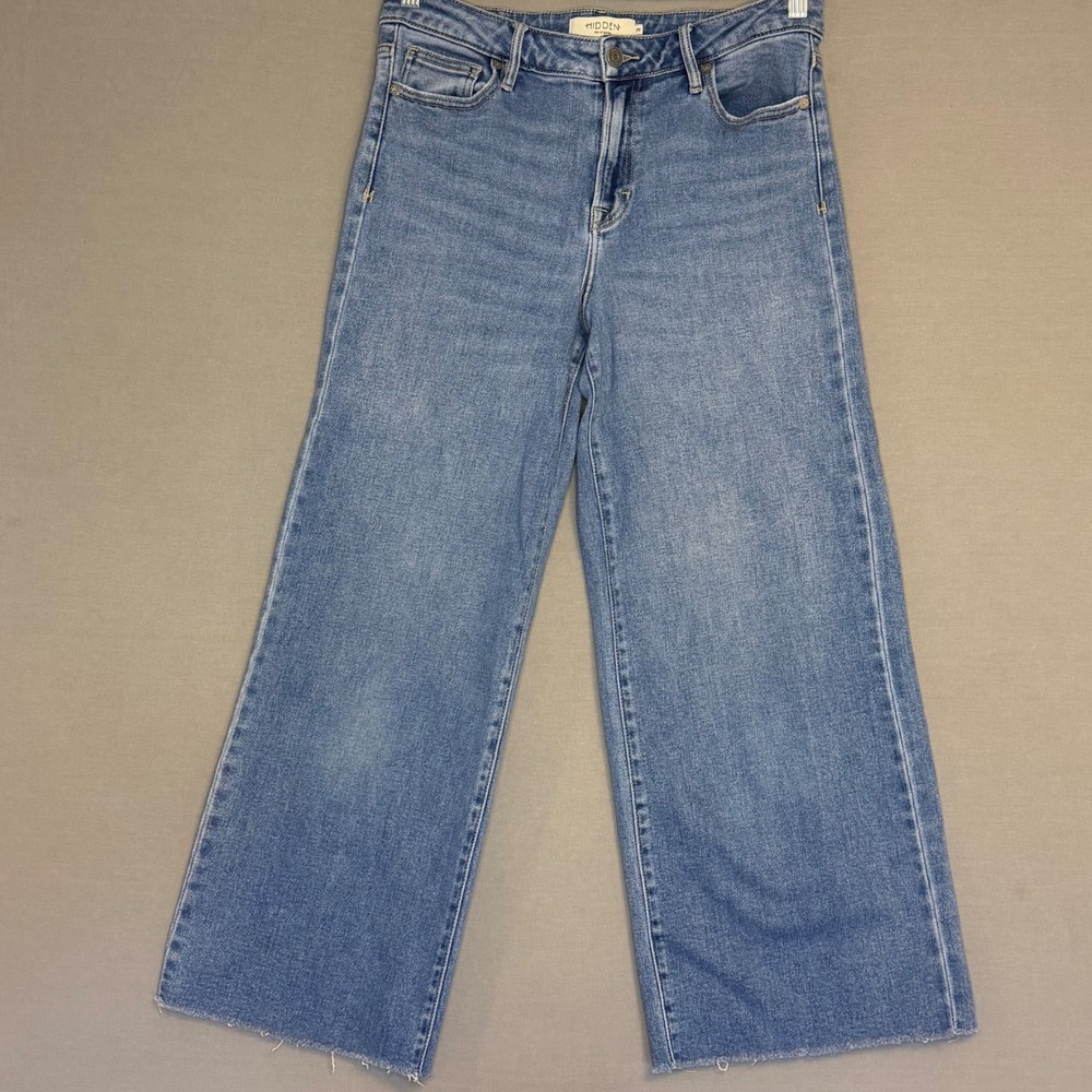 Hidden Jeans Los Angeles Wide Leg Cropped Raw Hem Blue Denim HD9189C-MD Size 29